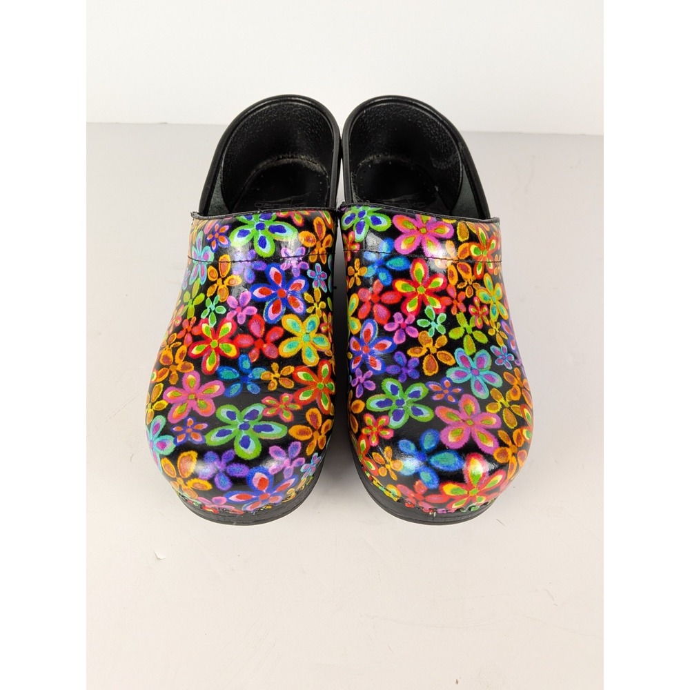 Dansko Womens Leather Clog Shoes Size EU 37 US 6.5-7 Comfort Arch Daisies